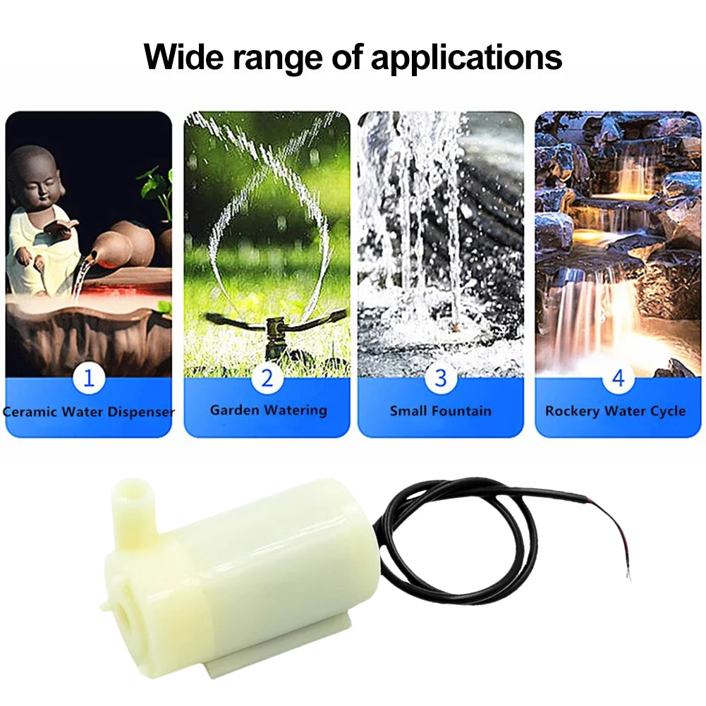 DC 3V 5V Micro Submersible Motor Pump with Flexible Tubing, Brushless Motor, Pump Silent, for Fish Tank, Fountain, Garden