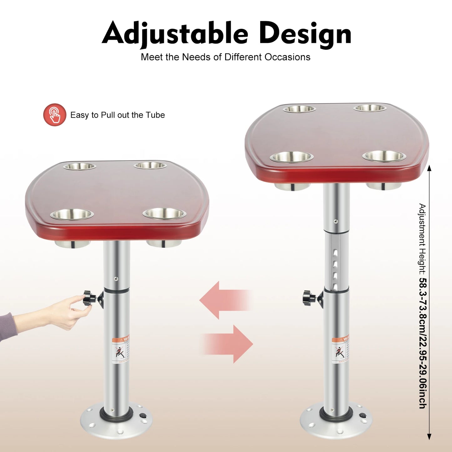 Telescopic Boat Table - Adjustable Height with 4 Cup Holders & Foldable Base - Marine-Grade Deck Table for Yachts, Boats