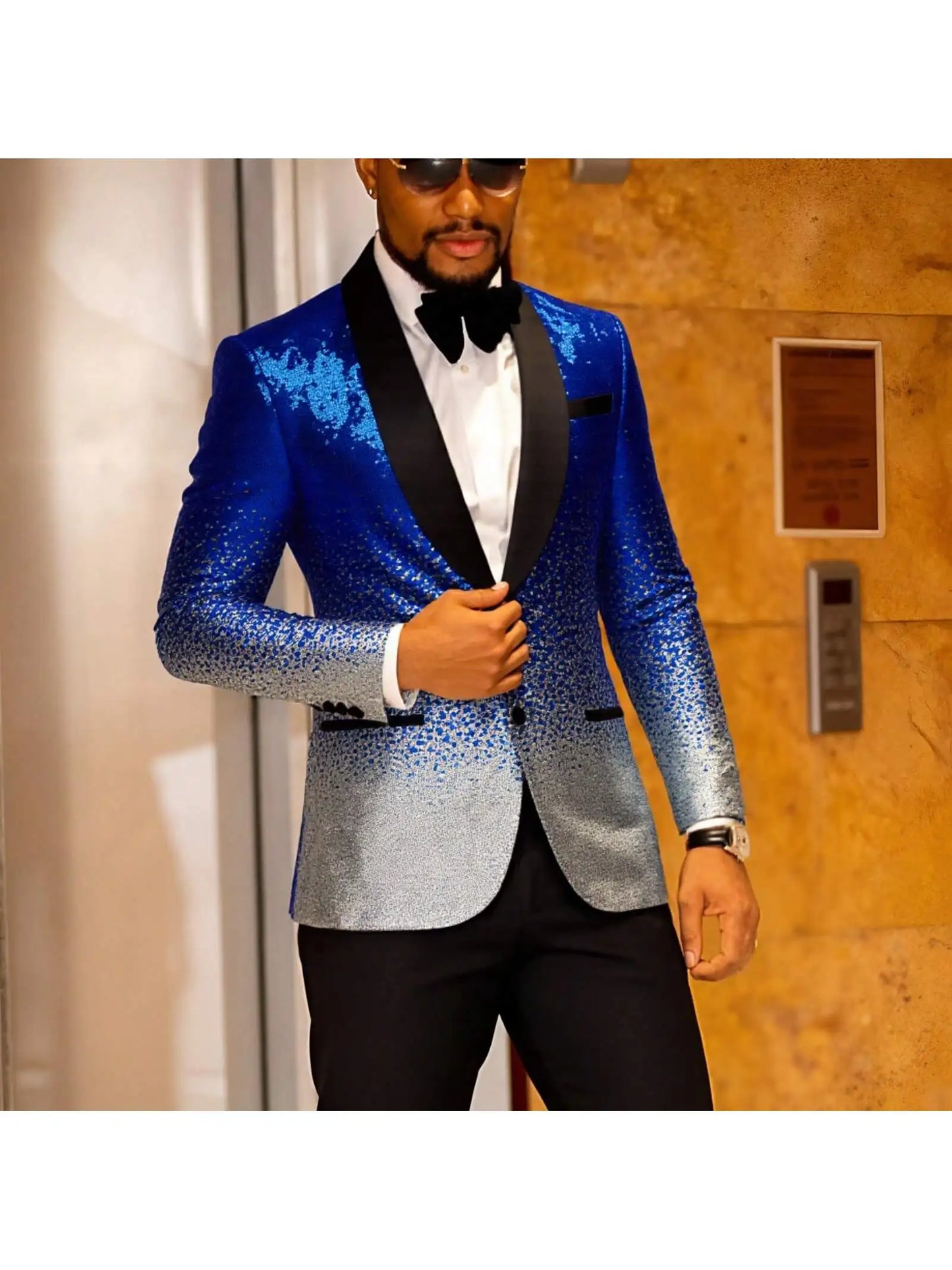 Men Shiny Suit Jacket One Button