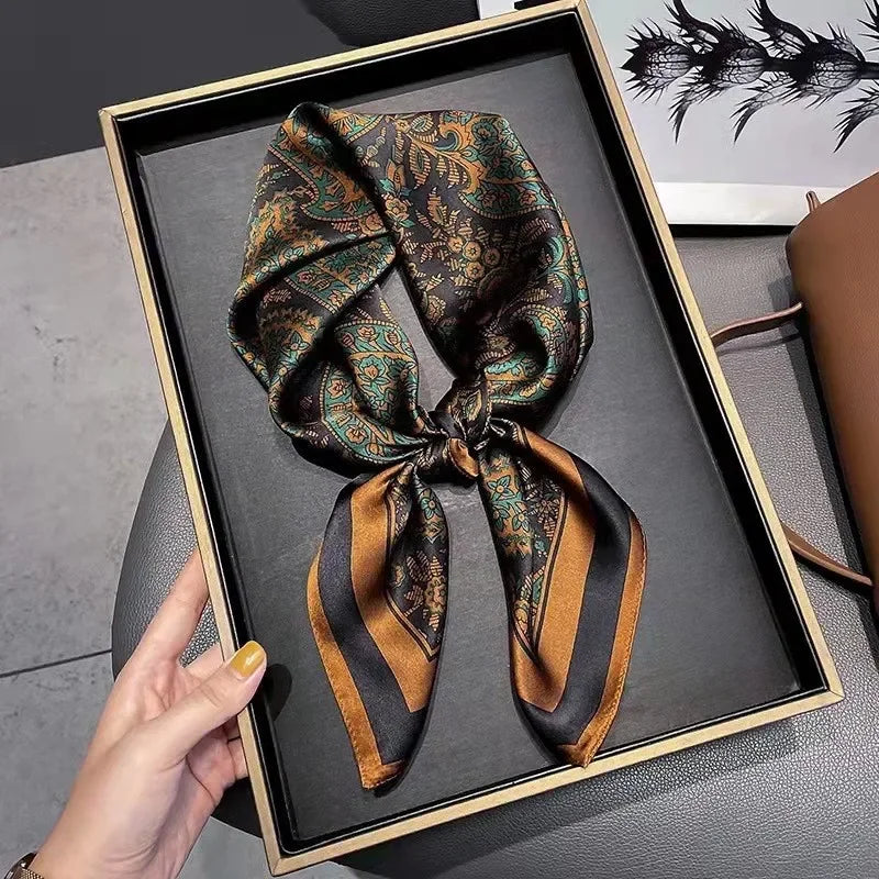 Women's Soft Satin Hair Scarves, Fashion Square Printed, 27" x 27" Designer Scarf Headband. 20 Colors