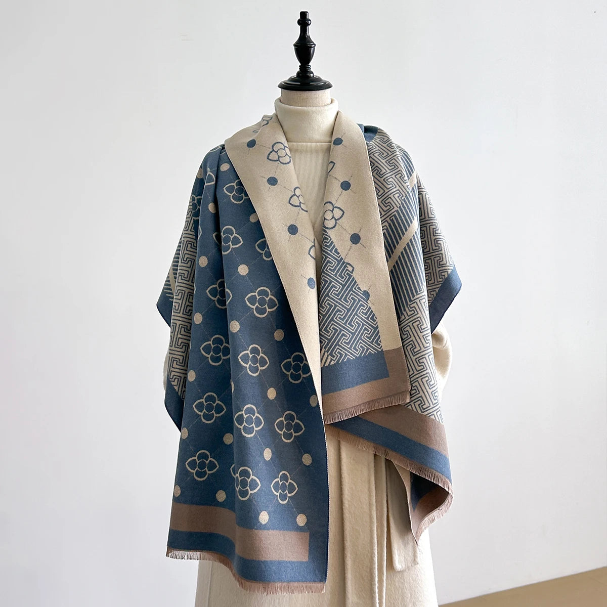 Winter Warm Faux Cashmere Scarf - Thick Luxury Shawl Wrap, Perfect as Travel Poncho Blanket