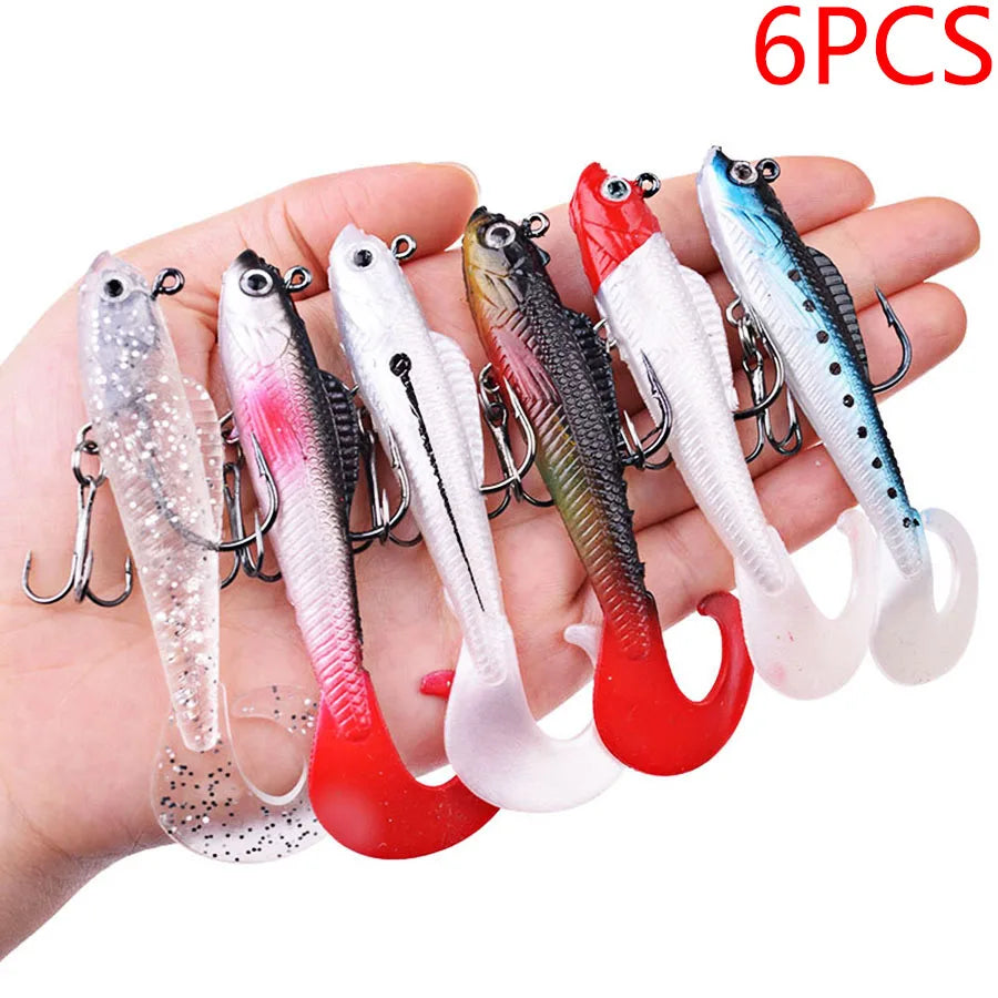 6PCS Artificial Fishing Tackle, Soft Silicone Swimbait