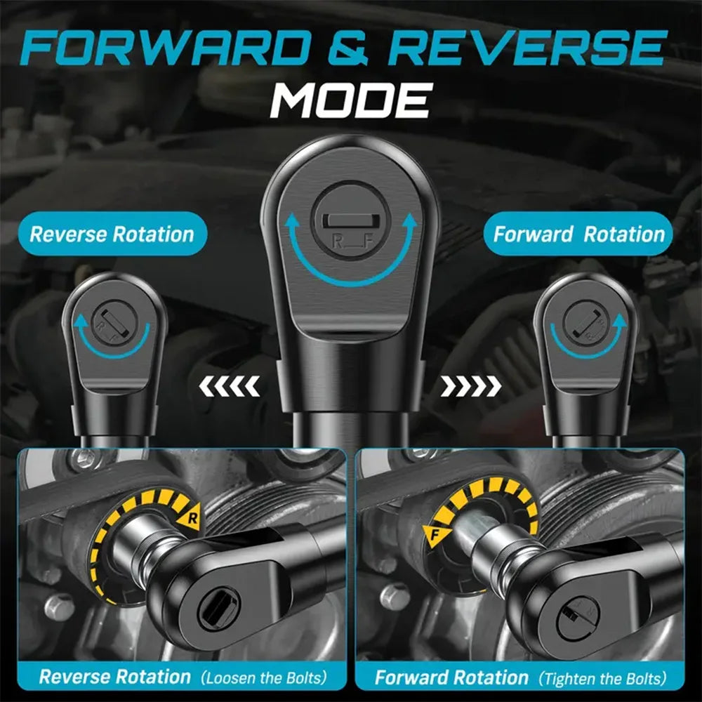 3/8" 21V Cordless Electric Wrench 80Nm, 6.3'' Extended Electric Ratchet Wrench, Rechargeable Angle Wrench Car Repair Tools