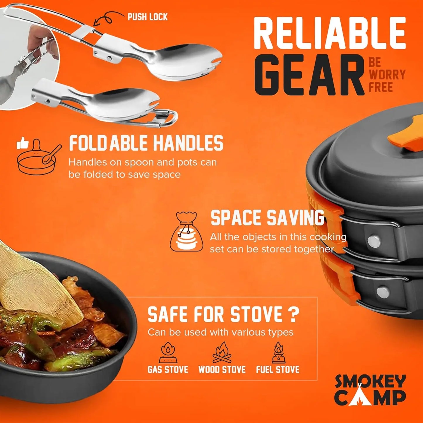 Camping Cookware Mess Kit Set with Stove - Backpacking Camping Pots and Pans Set All in One Non-Stick Cooking