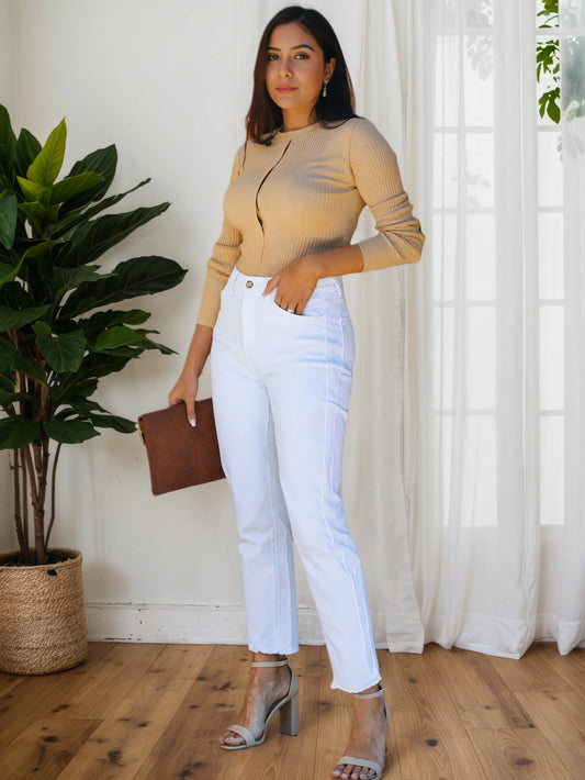Women's casual jeans, ripped edge slanted pocket elastic jeans,