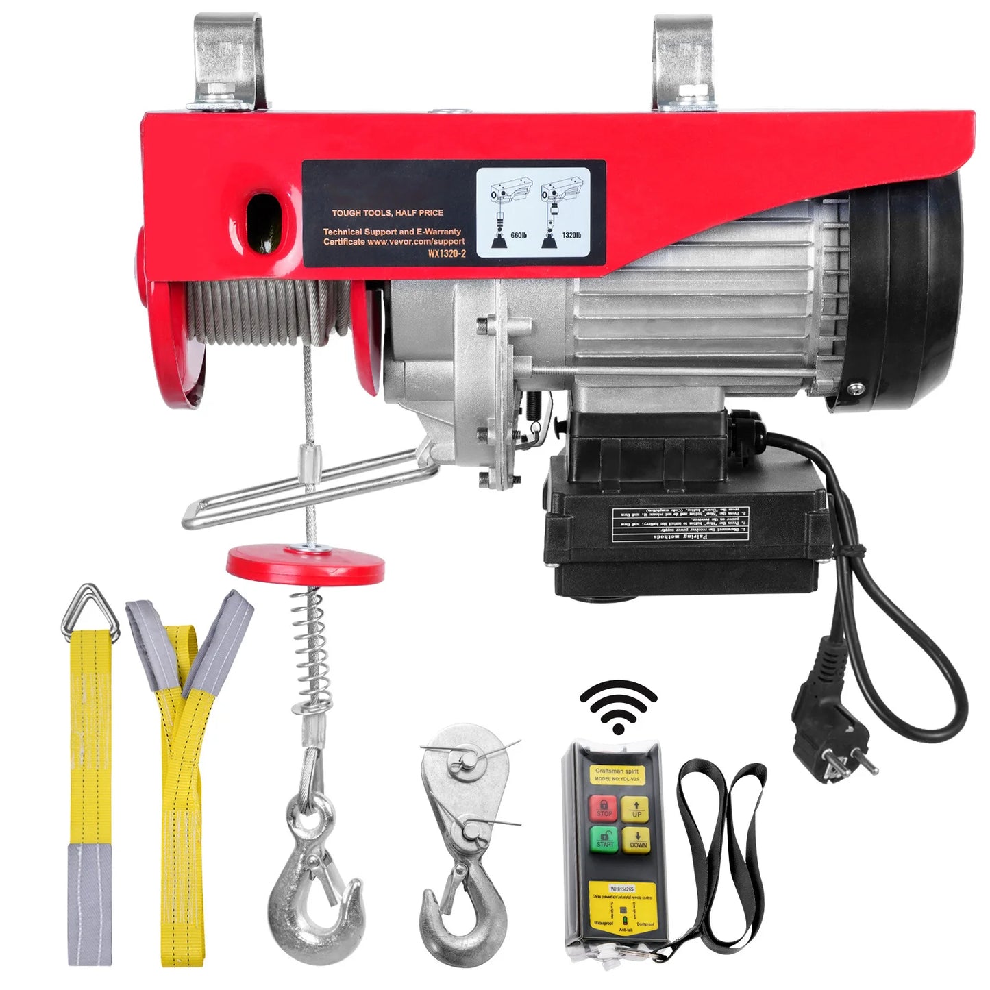 880/1320/1760/2200 Pound Electric Hoist Lifting Crane. Cable Hoist Winch for Boat, Car, Garage. With Wired Remote Control Lifter