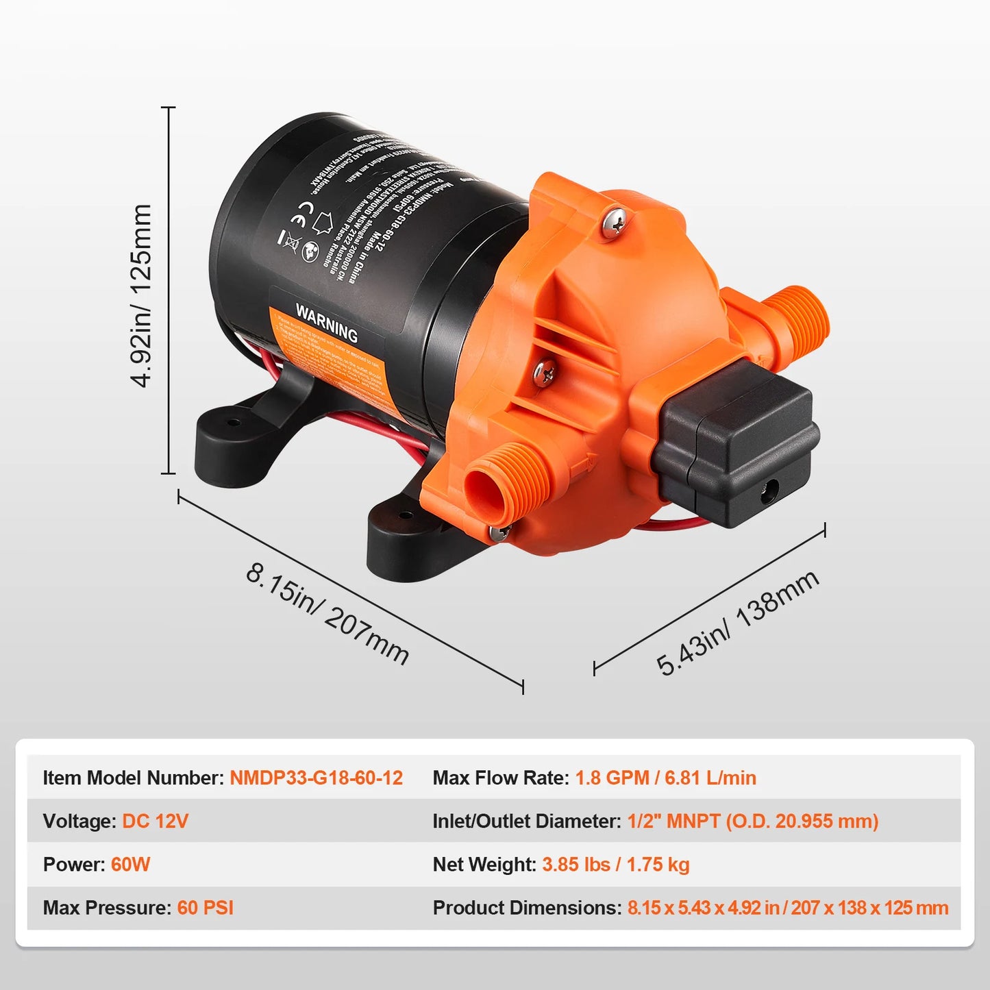SucceBuy 12V Diaphragm Pump 1.8/3/3.5/5 GPM 3/4/5-Chamber 40-100 PSI Adjustable 1/2'' MNPT Port for RV Yacht Food Truck Camper