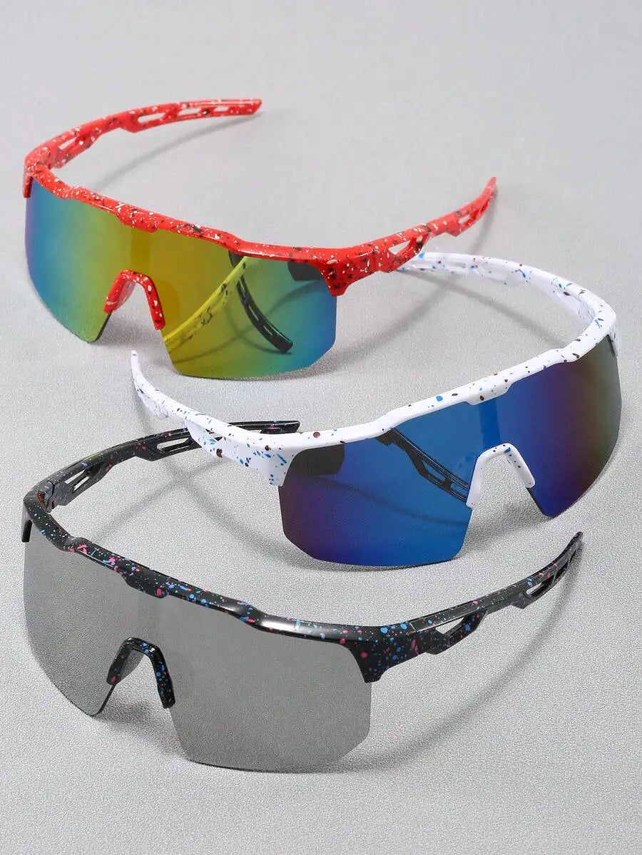 3-Pack Sport Shield Sunglasses for Kids - Splatter Print Frame, UV400 Protection