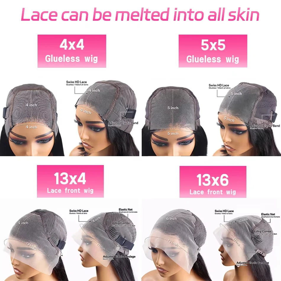 Glue less Wigs Straight 13x4 Lace, Front Wig 13x6 HD Lace Frontal Wigs 5x5 Black Closure Brazilian 100% Human Hair
