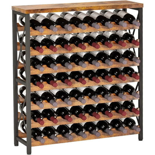 Freestanding Wooden 56-Bottle Wine Storage Shelf, Stackable Rack with Tabletop