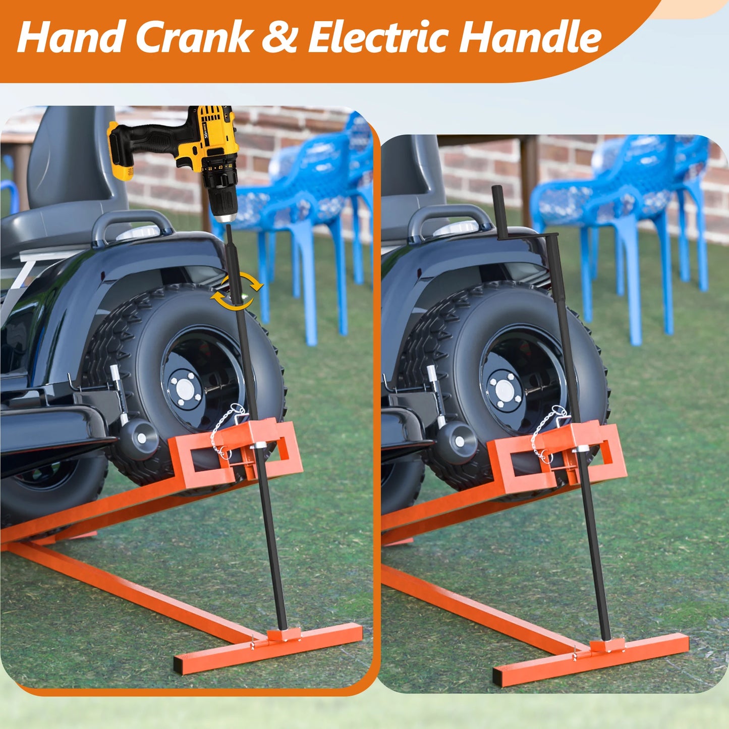 Lawn Mower Lift Jack -Lifting Platform 882 Lbs Capacity for Garden Tractors and Lawn Mowers, Manual Handle (Orange)