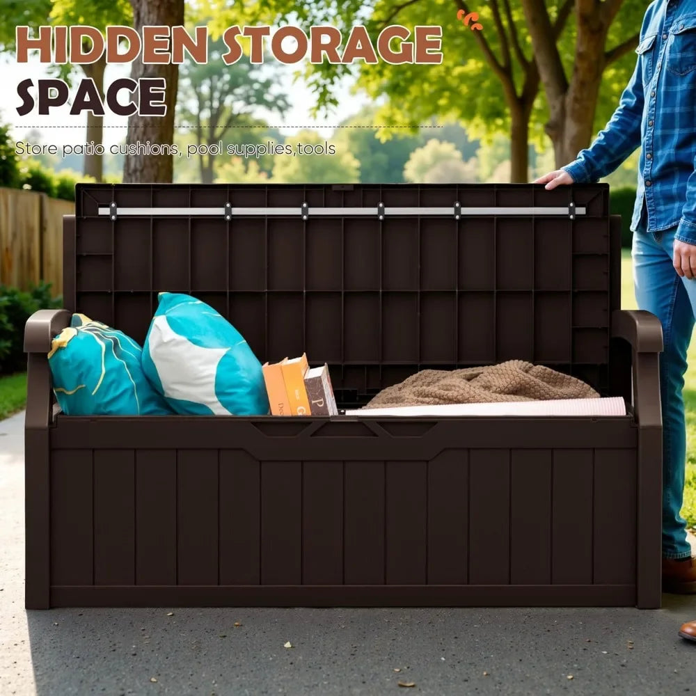 "80 Gallon Resin Storage Bench - Outdoor Deck Box w/ Armrests, Lockable & Waterproof for Patio, Pool & Garden"