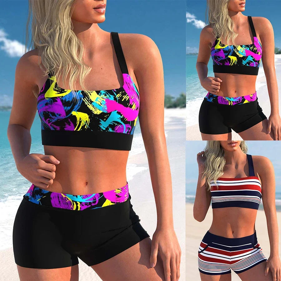 New Fashion Women's Tankini Quad Shorts, Two Piece Swimsuit Set S-5XL