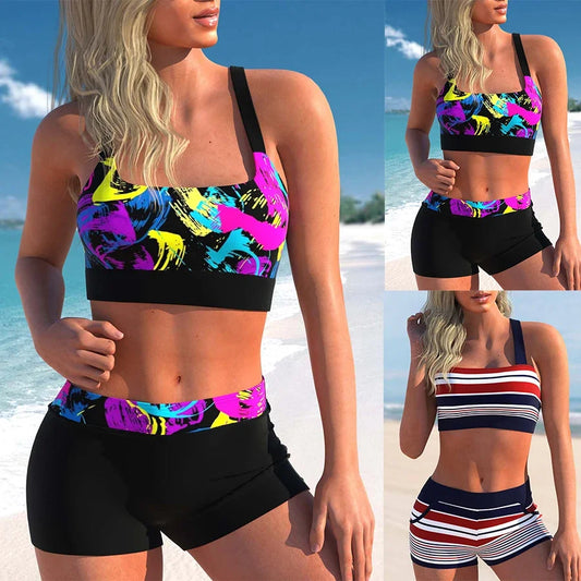 New Fashion Women's Tankini Quad Shorts, Two Piece Swimsuit Set S-5XL