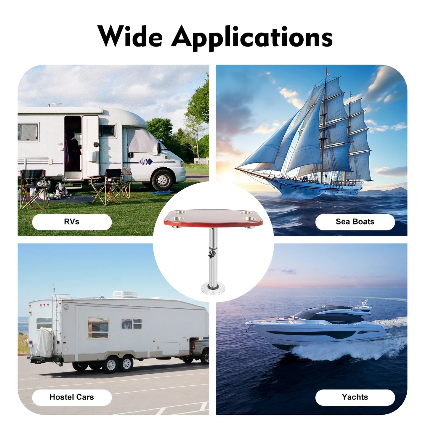 Telescopic Boat Table - Adjustable Height with 4 Cup Holders & Foldable Base - Marine-Grade Deck Table for Yachts, Boats