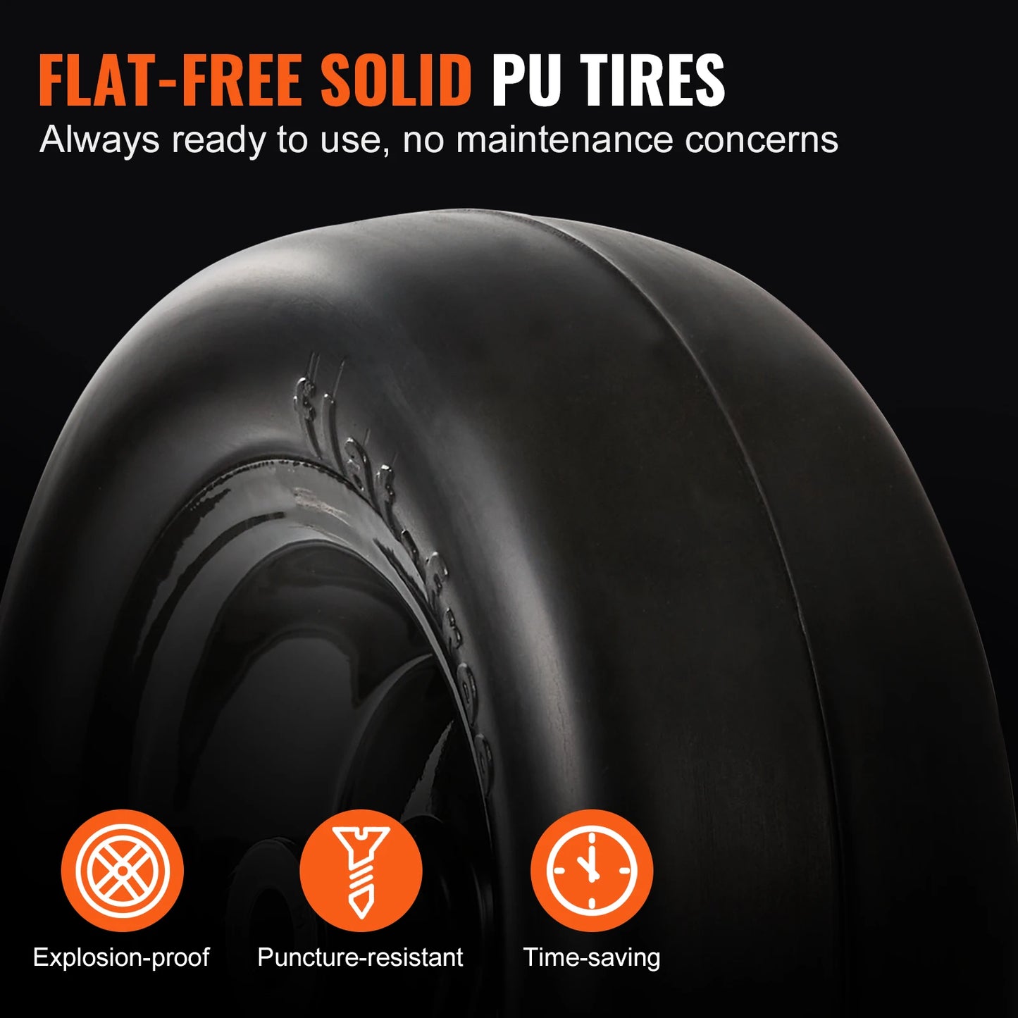 Tubeless Mower Wheels, Pair of Flat-Free PU Tires on Rims 3.4" Hub 3/4" Bushing Suitable for Riding Mower & Lawn Tractor