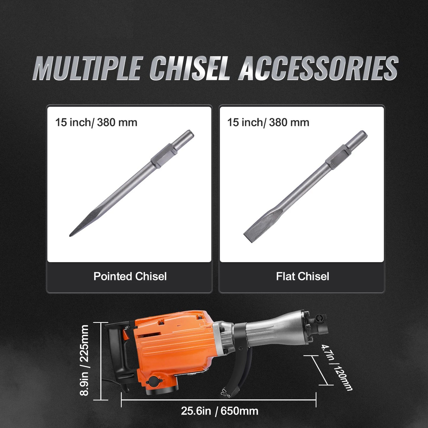 Demolition Jack Hammer, 1500W/2200W/3500W Concrete Breaker, Heavy Duty Electric Jack Hammer 2/4pcs Chisel