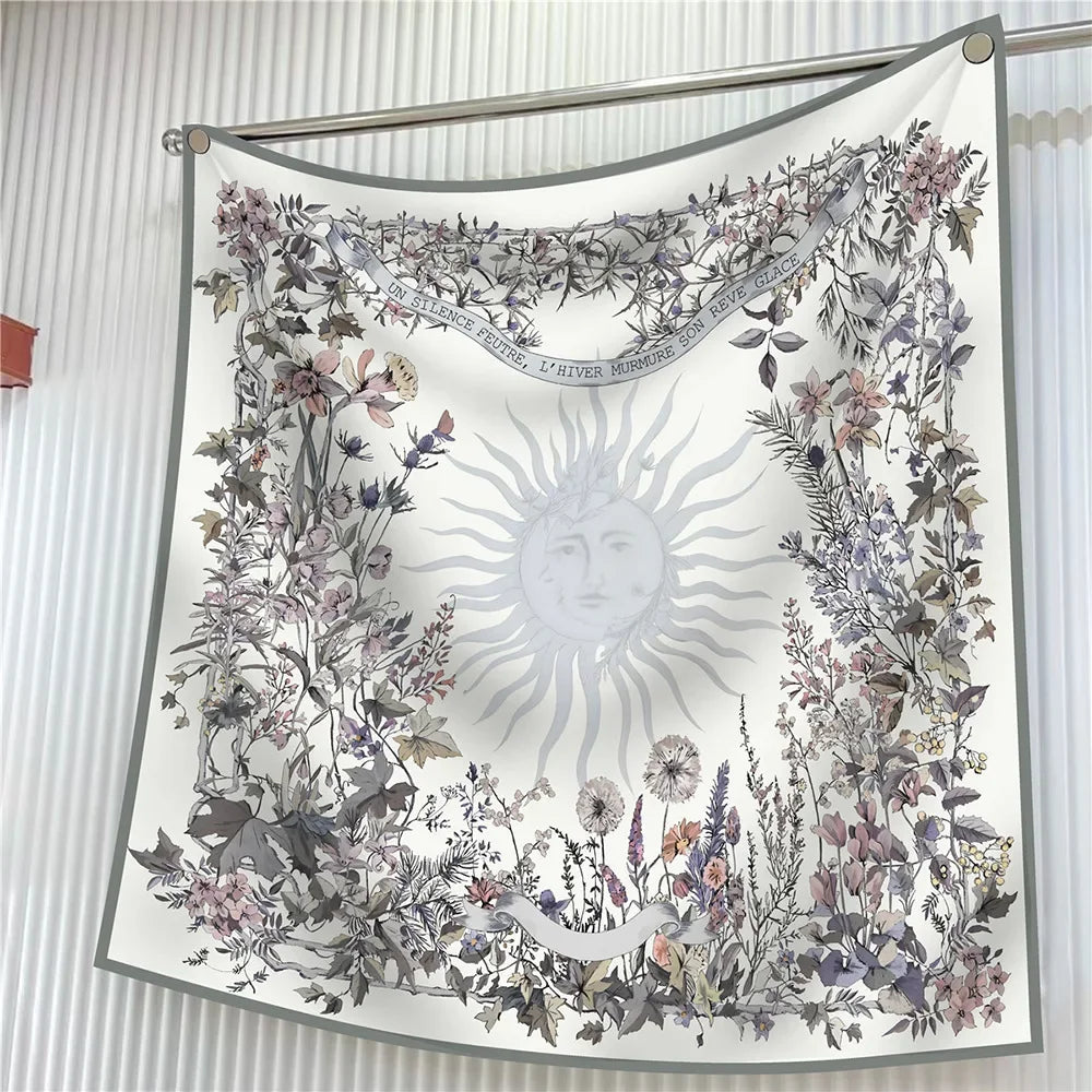 Square Scarf Women Fashion Floral Twill Silk Head Scarf For Lady