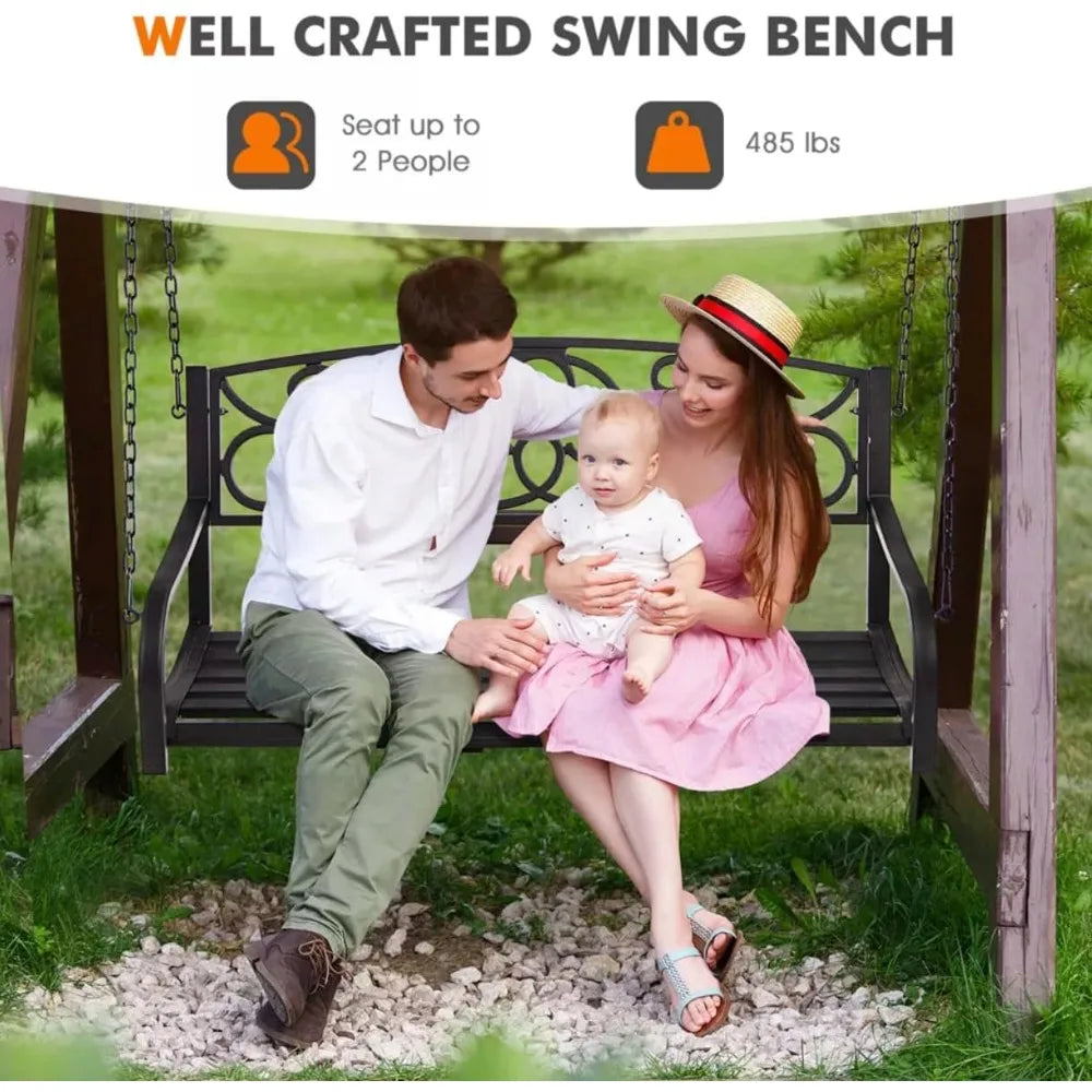 Outdoor Hanging Slat Metal Patio Porch Swing, Bronze Color Antique Style Overall Dimensions: 52"(L) x 21"(W) x 19"(H) Seat: