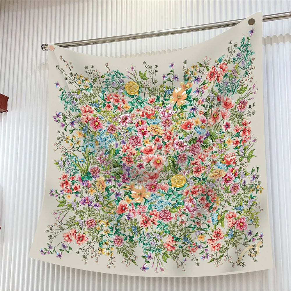 Square Scarf Women Fashion Floral Twill Silk Head Scarf For Lady