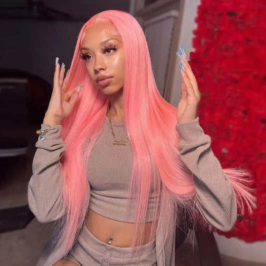 Pink Wig 30 Inch Bone Straight Lace Front Human Hair Wig 13x6 Colored 13x4 Hd Lace Frontal Wigs Brazilian Virgin Hair For Women