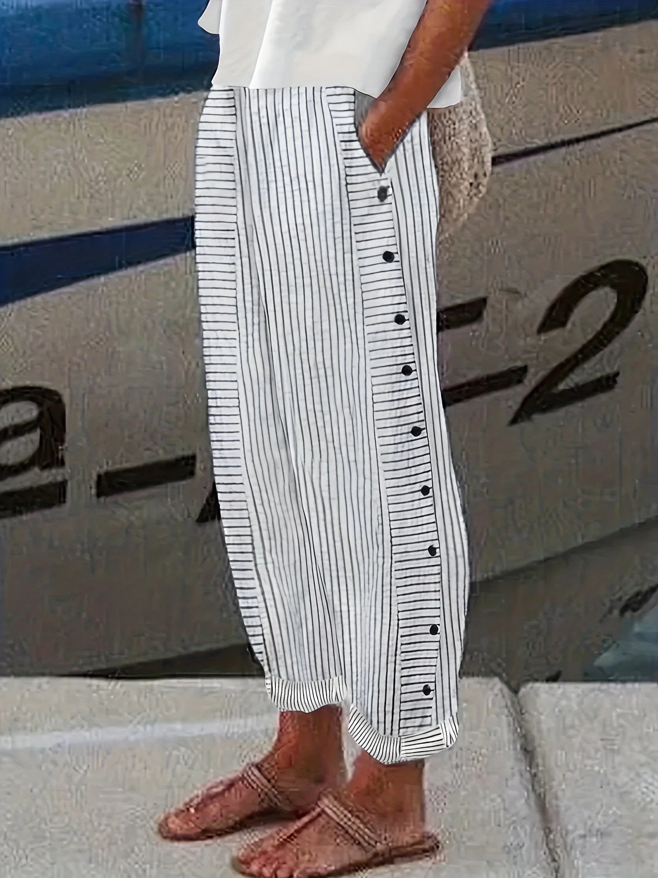 Striped Casual Button-Down Pants