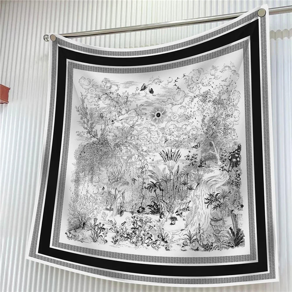 Square Scarf Women Fashion Floral Twill Silk Head Scarf For Lady