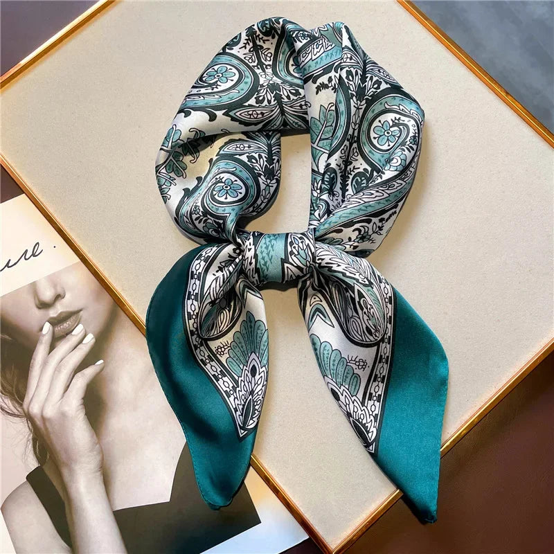 Vintage Paisley Printed Bandana Scarf, Lightweight Soft Satin. Stylish Versatile Neck Scarf For Women