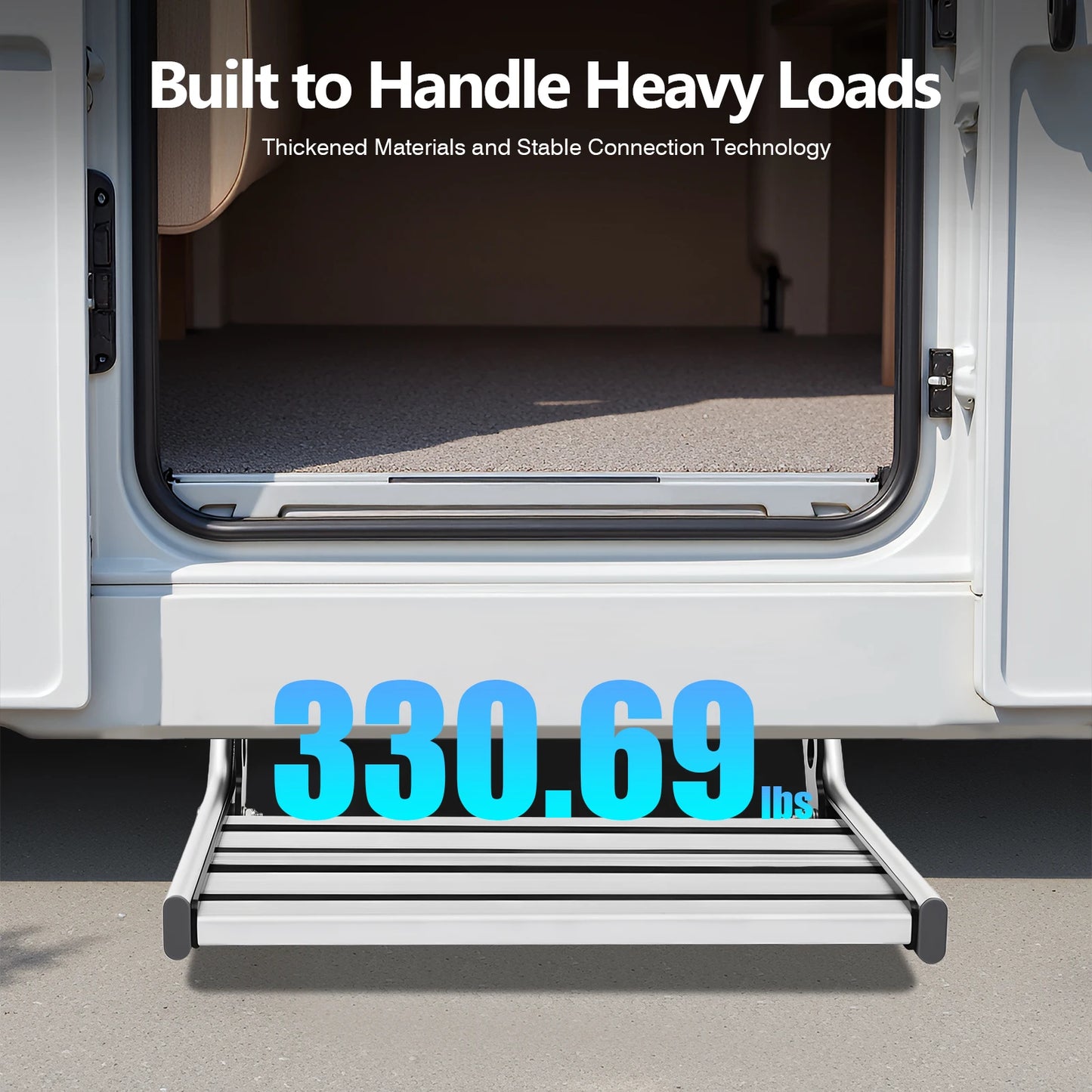 Folding RV Step, 44cm Manual RV Step with LED Light, Loading 150kg Telescopic Antiskid Caravan Accessories