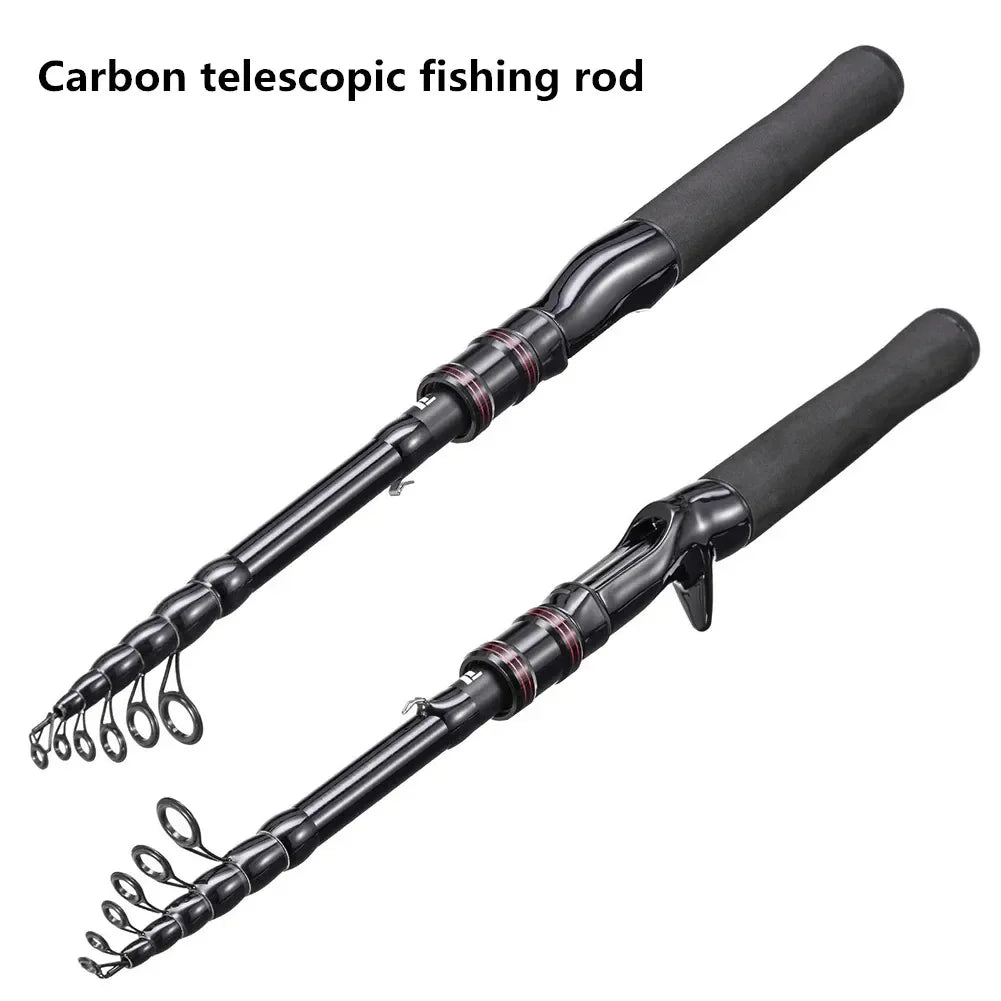 Telescopic carbon fishing rod, high-strength fishing line, reel seat, rotating rod, straight handle