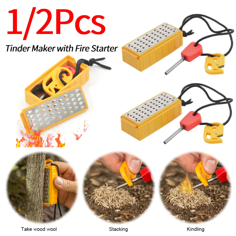 1/2 Pcs Tinder Maker with Fire Starter Portable Stainless Steel Grater Outdoor Survival Tool Tinder Making for Camping Hiking