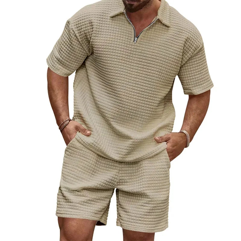 Men s Casual Outfit Short Sleeve Tee with Drawstring Shorts