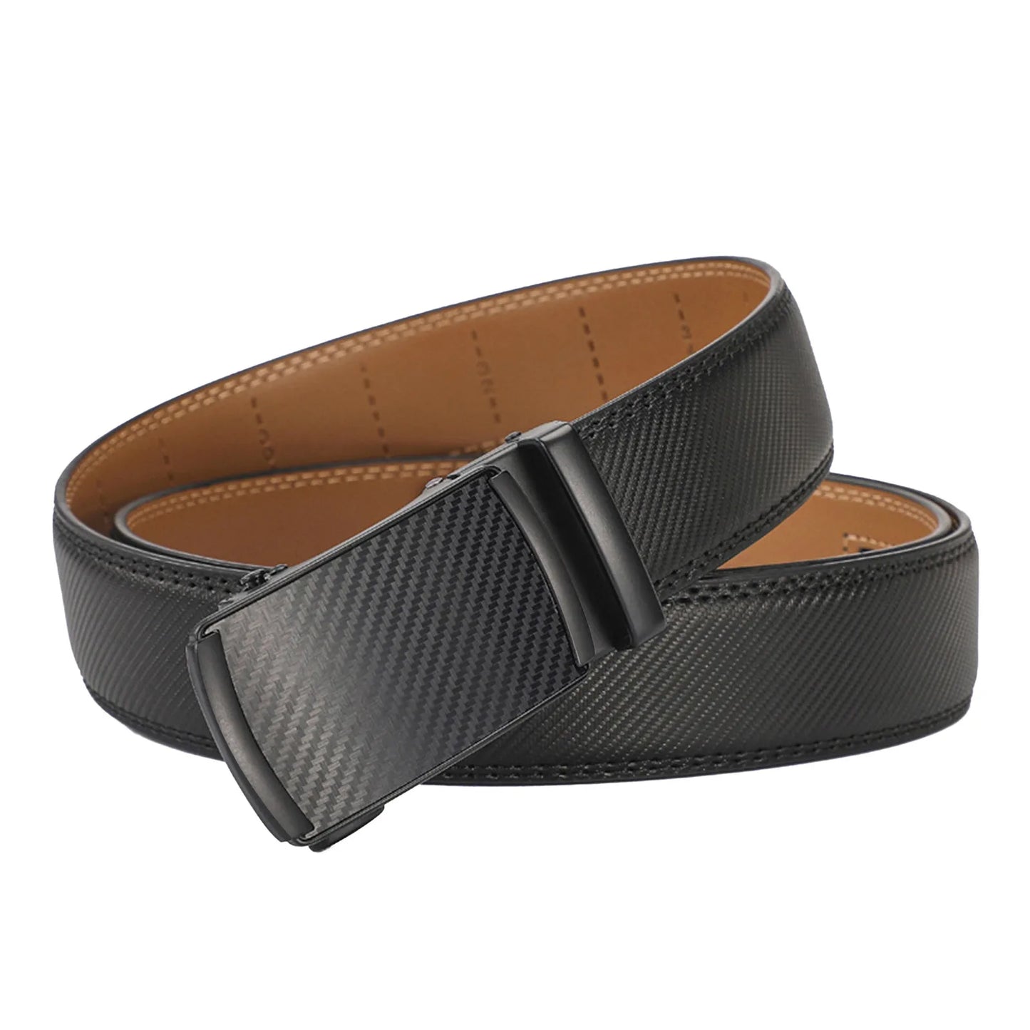 3.5cm Width High Quality Second Layer Cow Leather Belt For Men, Metal Automatic Buckle Ratchet Black Brown