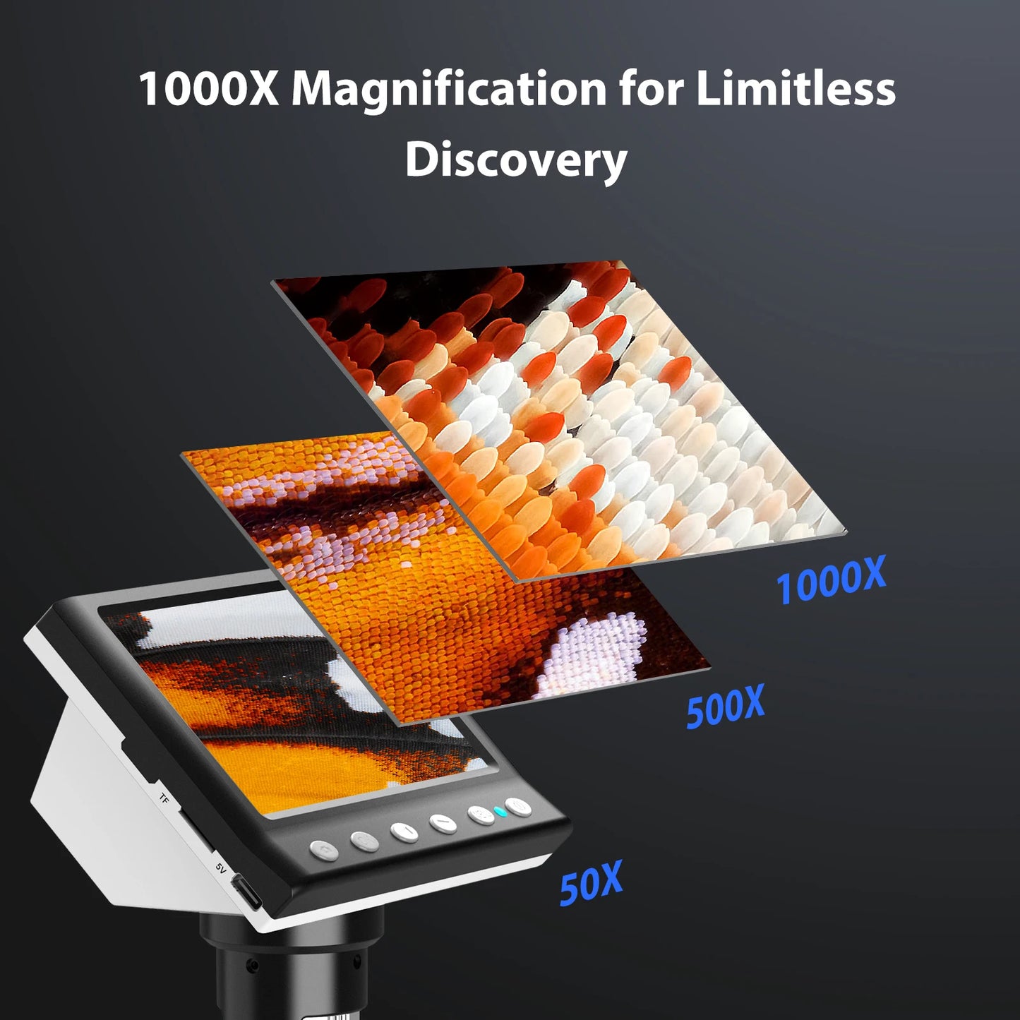 4.3'' Digital Microscope, 1080P Video Microscope for Soldering, Hobby With 8 LEDs , PC View