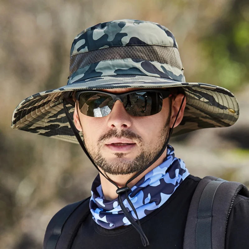 Men Breathable Sun Hat, Wide Brim