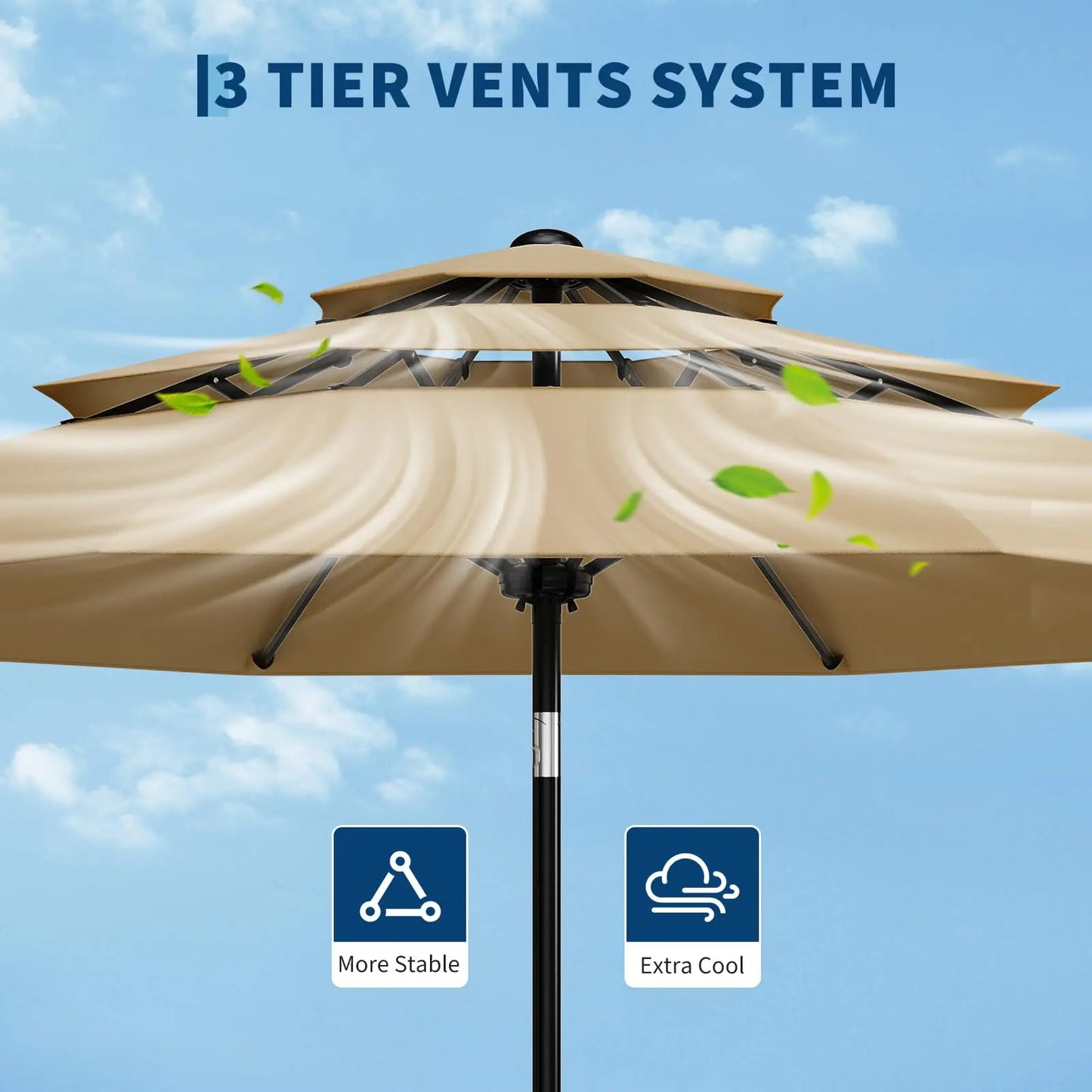 10FT 3-Tier Patio Umbrella, Vented Outdoor Table Umbrella With Crank & Tilt Sunshade. Fade Resistant For Pool, Deck, Yard