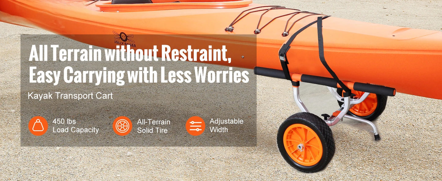 Kayak Cart 450lbs Detachable Canoe Trolley Cart with 12'' Tires. Adjustable Width for Paddleboards, Float Mats, Jon Boats, Kayak