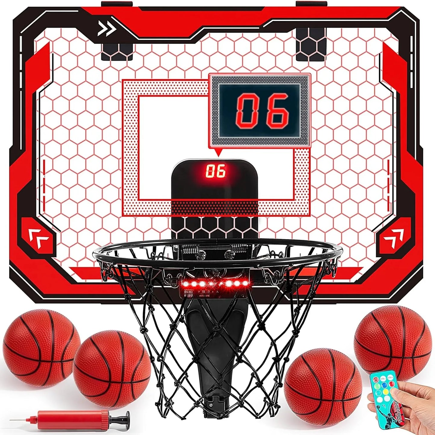 Mini Basketball Hoop Light Up Over The Door Basket Ball Hoop for Kids Toys Birthday Gifts with Scoreboard & 4 Balls
