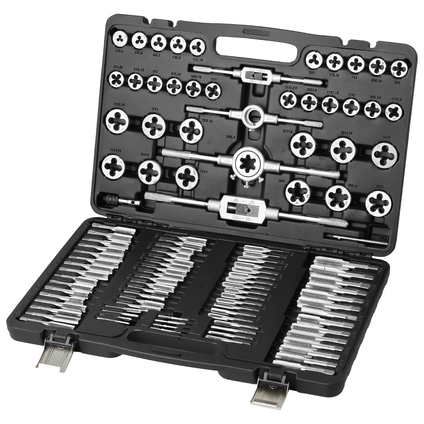 Tap and Die Set, 40PCs, 60PCs, 80PCs, 110/116PCs Metric SAE Standard Bearing Steel Taps and Dies Essential Threading Tool