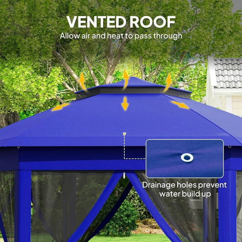 13' x 13' Pop Up Gazebo, Hexagonal Canopy Shelter Tent for Patio Backyard