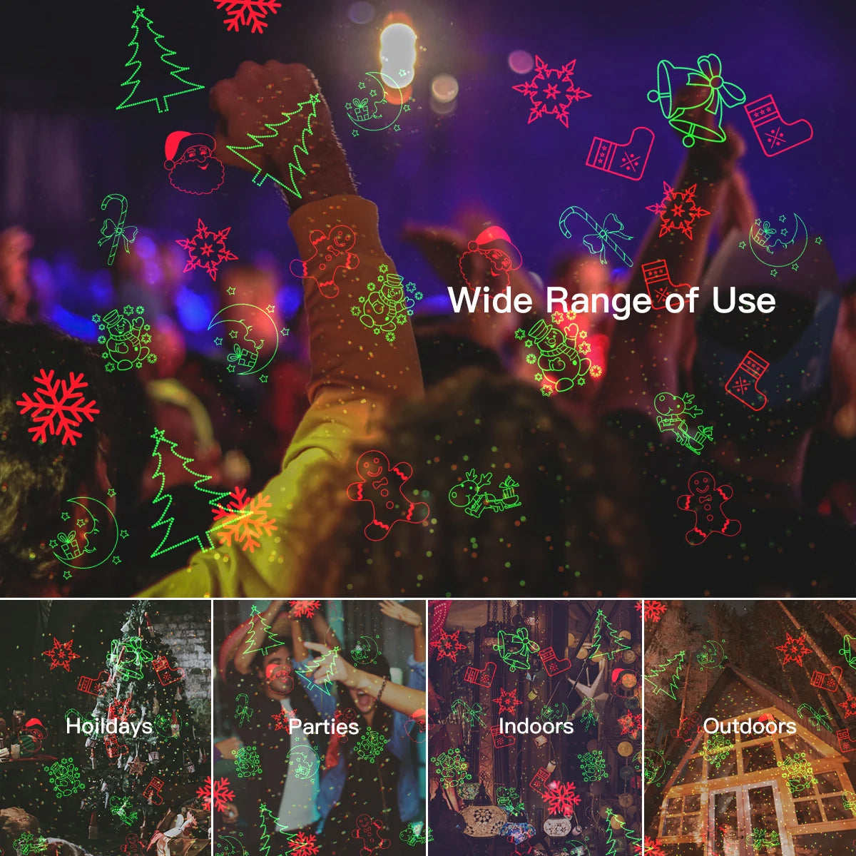 Christmas Projector Lights Outdoor with Remote, with Red and Green 12 Christmas Decoration Patterns