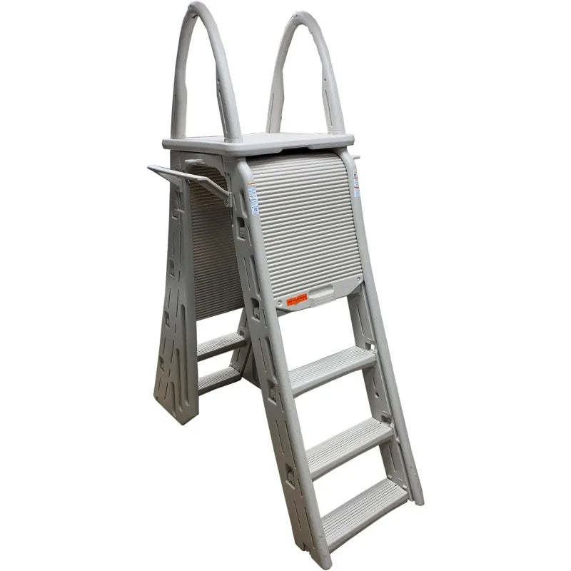 Confer Plastics 7200 Roll Guard 48" to 56" Adjustable A Frame Safety Ladder for Outdoor Patio Swimming Pool Platform Ladder