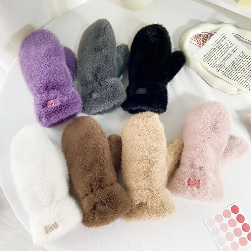 Imitation Rabbit Fur Mittens, Winter Gloves. Windproof Plush Thick, Warm Cashmere Soft Mittens