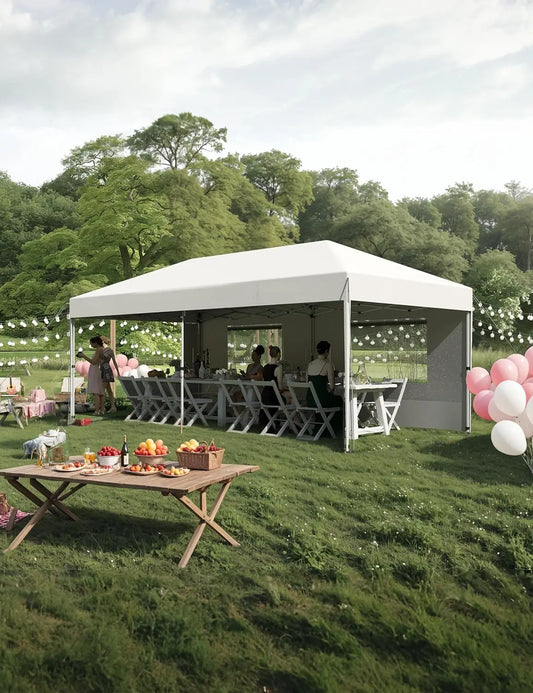 10'x 20' Pop up Canopy Tent, Instant Easy Setup Commercial Canopy Tent with 2Pcs Sidewalls, 12 Stakes & 6 Sandbags