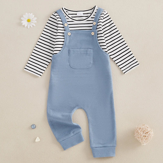 Boys 2-Piece Set Striped Long Sleeve with Suspender Pants