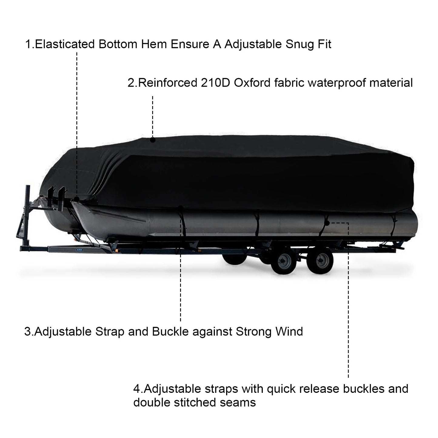 17-24ft Universal Heavy Duty Pontoon Boat Covers 210D Waterproof, Dustproof, Pontoon Boat Cover Coat Protect Rain UV