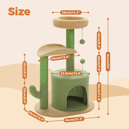 Flower Cat Tree for Cats, Small Cat Tower with Sisal Scratching Post, Soft Condo, Plush Perches, Fluffy Balls, Cat Toys