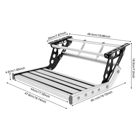 Folding RV Step, 44cm Manual RV Step with LED Light, Loading 150kg Telescopic Antiskid Caravan Accessories