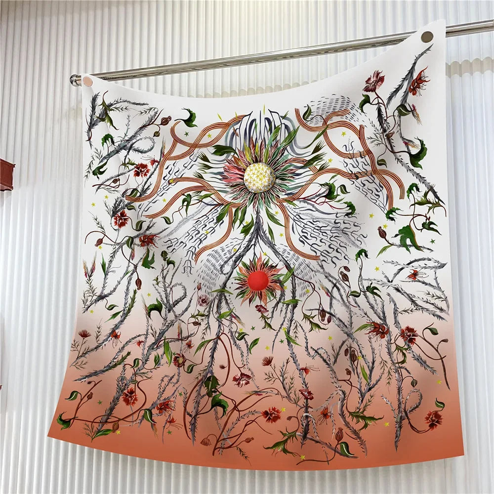 Square Scarf Women Fashion Floral Twill Silk Head Scarf For Lady