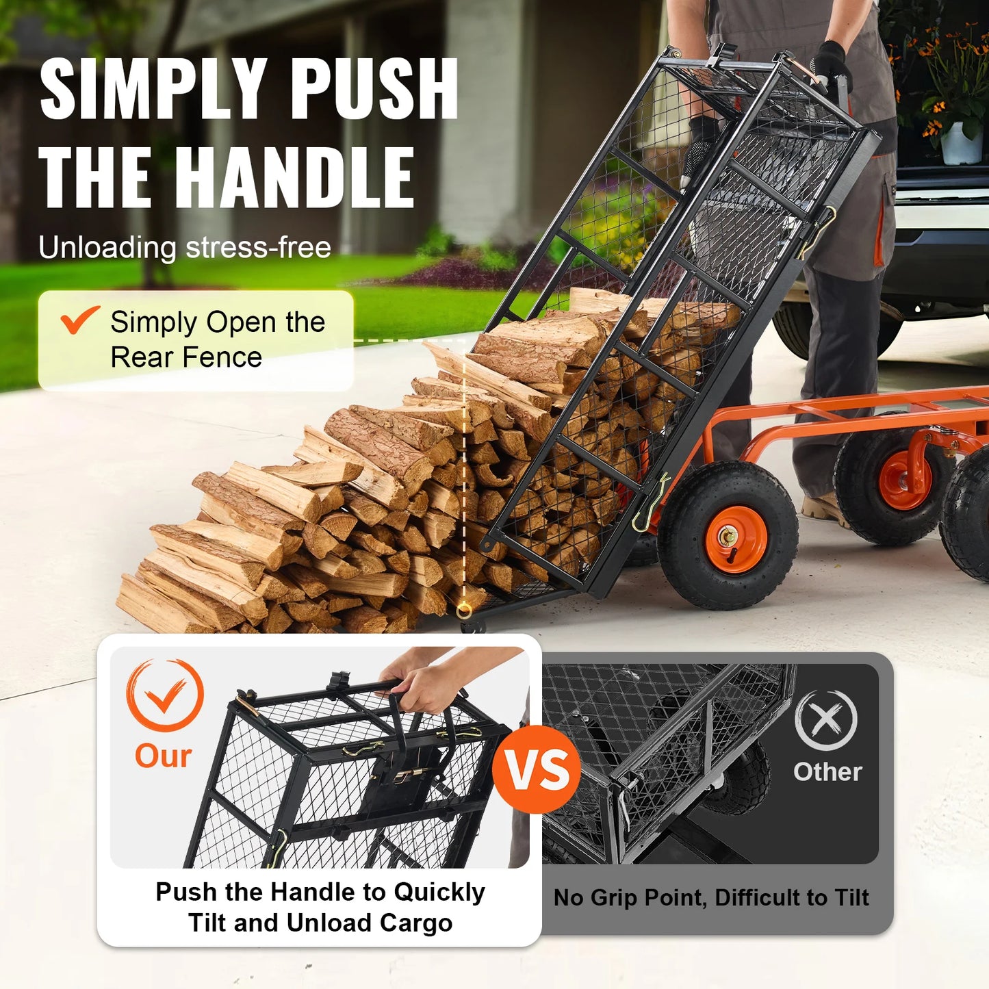 Garden Cart, Sturdy Metal Utility Wagon with Simple Assembly. Versatile Dump Cart Wheelbarrow with 400/880lbs Capacity